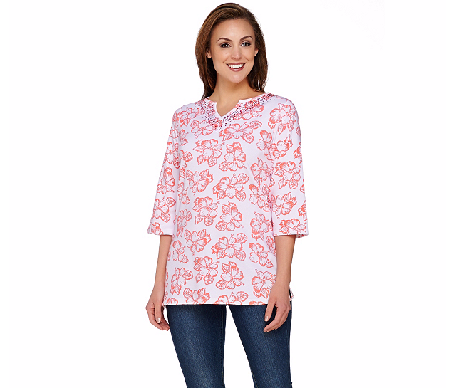 Quacker Factory Island Floral 3/4 Sleeve Tunic