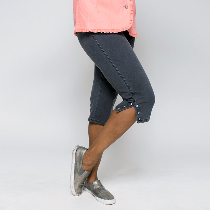 Rhinestone Detail Cuffed Denim Capris