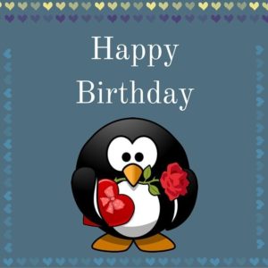 @rustygail Cute-Happy-Birthday-card-with-penguin-holding-chocolate-and-a-rose.