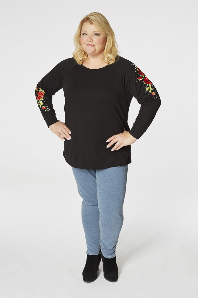 NEW Quacker Factory Floral Embroidered Raglan Sleeve Knit Top!