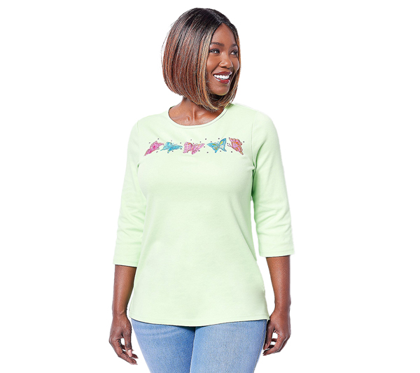 Embroidered Spring Motifs 3/4-Sleeve Top