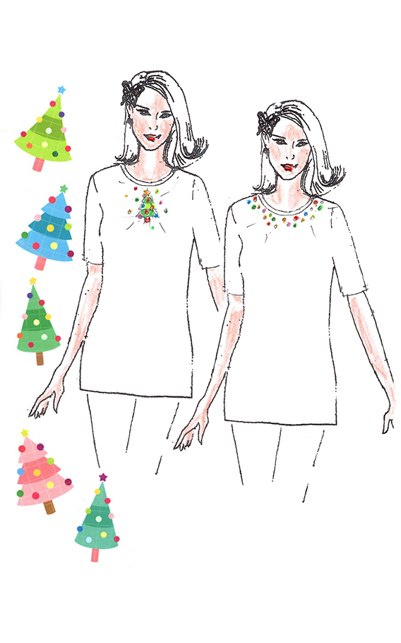 Set of 2 Twinkle Holiday Elbow Sleeve Tops